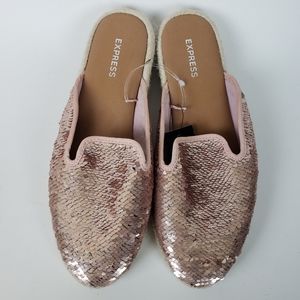 NWT Express Rose Gold Sequin Espadrille Slides